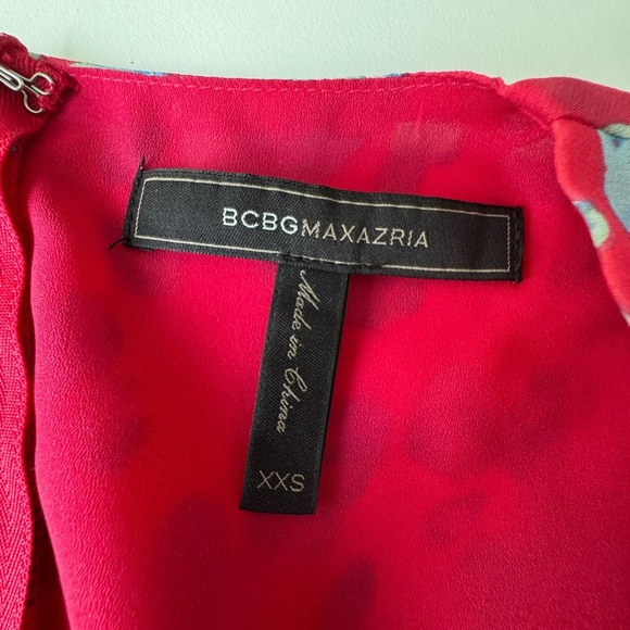 BCBGMaxAzria  Eve Dress 100% Silk  Pink/White Asymmetrical Bishop Sleeves XXS - Picture 11 of 12